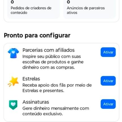 Pagina facebook espanhol com 3 tipos de monetização disponíveis