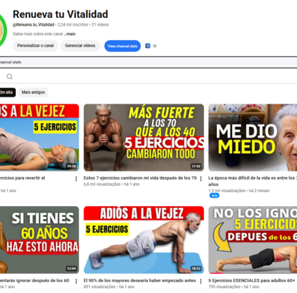 CANAL MONETIZADO SAÚDE ESPANHOL COM 2200 INSCRITOS