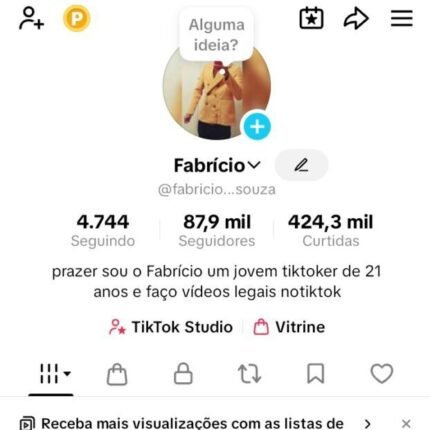 Conta tiktok com 87.900 mil seguidores