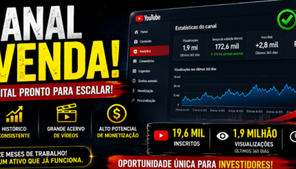 🚀 CANAL YOUTUBE 19,6 MIL INSCRITOS | 128 MIL VIEWS/MÊS | ATIVO DIGITAL VALIDADO — R$ 13 MIL