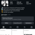 Perfil no Instagram 134 Mil Seguidores, nicho de negócios e vendas, que já gerou um faturamento de 6 milhões em 3 anos.