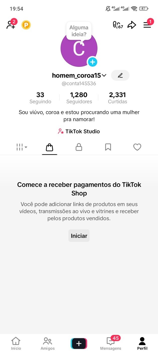@conta145536_print_1 (1) CONTA DO TIKTOK COM SHOP ATIVO +1,2K SEGUIDORES, LIVES ATIVAS (ENGAJAMENTO REAL) - Imagem 1