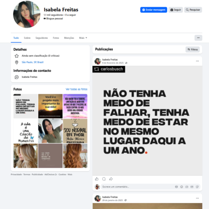 página com 1.100 seguidores