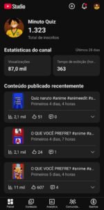 Canal Shorts Otaku +1K inscritos +87K viw 28 dias - Imagem 2