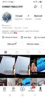 Conta de kwai 7,5K Seguidores com comércio de criador ativo e a monetizado