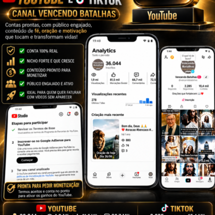 VENDA DE CONTA DO YOUTUBE 36.044 inscritos + TIKTOK 2.285 inscritos – CANAL VENCENDO BATALHAS