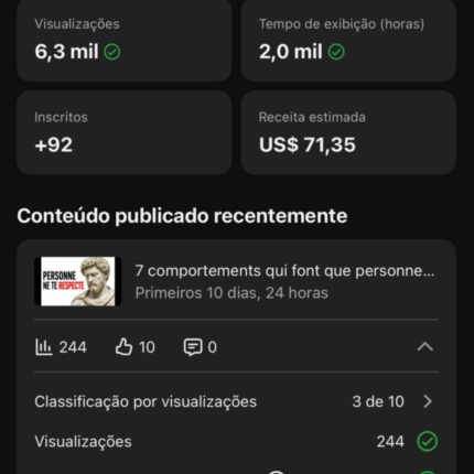 Canal monetizado francês alto rpm