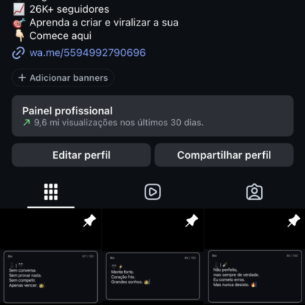 26k +Instagram orgânico e 100% engajado visualizações +9milhões nos story 9 mil visualizações conta ativa e crescendo engajamento orgânico ativ