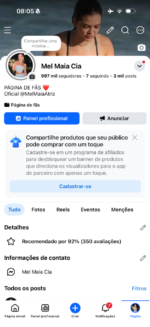 Página Facebook 997k seguidores. Preço promocional