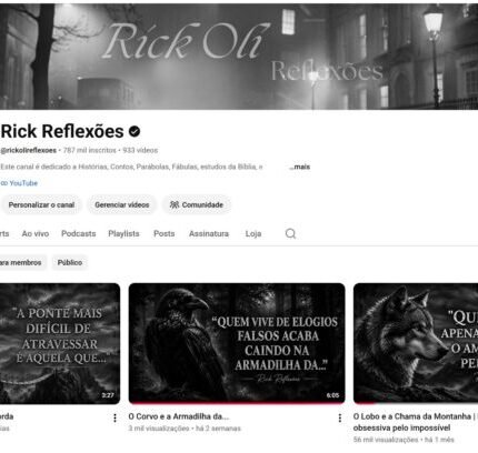 CANAL YOUTUBE MONETIZADO | 787 MIL INSCRITOS REAIS |+ 55 MILHÕES DE VIEWS | 933 VIDEOS | ESPIRITUALIDADE | GIGANTE DA REFLEXÃO E MOTIVAÇÃO | PLACA DE PRATA
