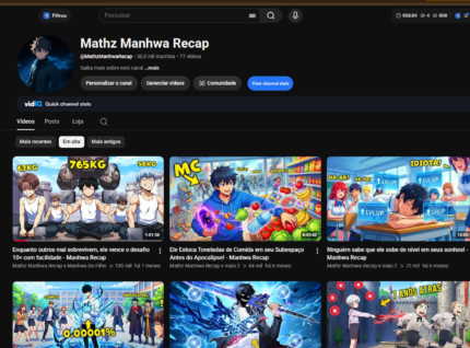 Canal de manhwa recap com 31k de inscritos