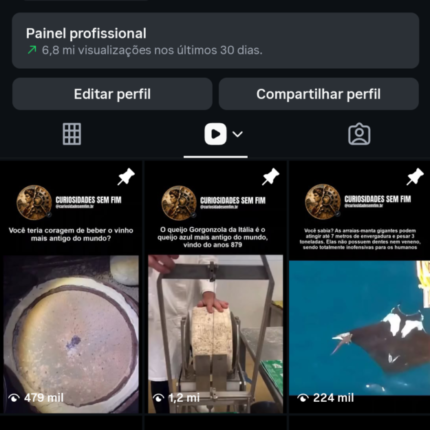 Conta Instagram 3.886 seguidores e com +6 Milhões de Visualizações nos últimos 30 dias