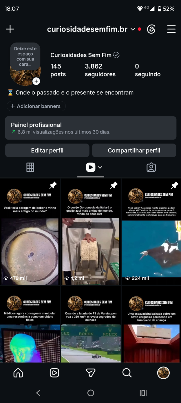 cropped-Screenshot_20260831-180737.png Conta Instagram 3.886 seguidores e com +6 Milhões de Visualizações nos últimos 30 dias - Imagem 1