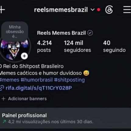 CONTA INSTAGRAM NO NICHO DE HUMOR/MEMES COM 124 MIL SEGUIDORES E 4 MILHÕES DE ALCANCE NOS ULTIMOS 30 DIAS