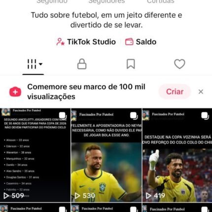 Perfil do Tiktok de Futebol com 10 mil seguidores