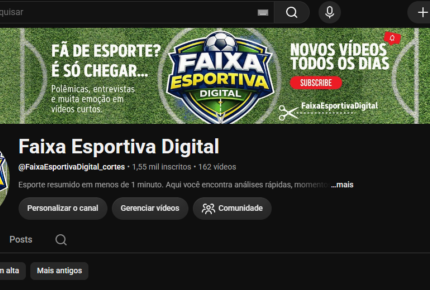 Canal Youtube de Cortes de Futebol com 1550 Inscritos