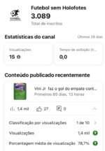 Canal de Futebol engajado com mais de 3080 inscritos