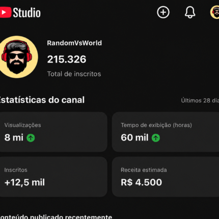 CANAL DO YOUTUBE À VENDA — 215 MIL+ INSCRITOS