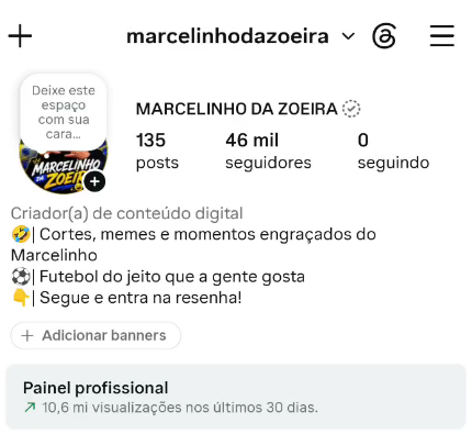 🚀PERFIL DO INSTAGRAM (46.0 mil seguidores & 10,6 MILHÕES de viws em 30D)