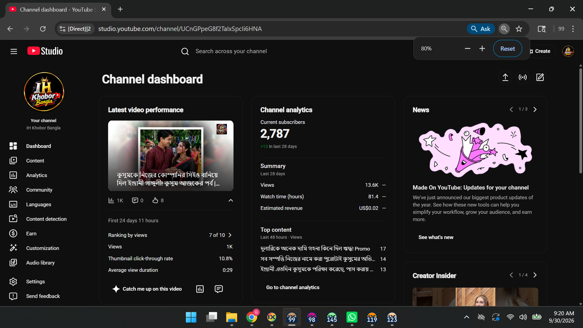 Screenshot (2755) 1k+ Subs Organic Active Monetized Channel Available for sale : IH Khobor Bangla - Imagem 1