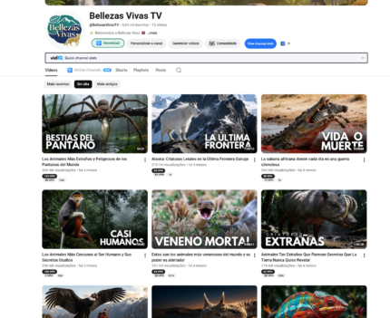 Canal Youtube de Natureza Espanhol com 3640 Inscritos RENDENDO MÉDIA DE R$1.500 MÊS PARADO