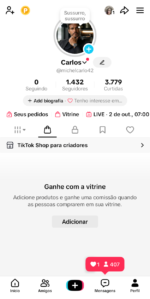Conta TikTok 1400 segs com vitrine e shop ativos