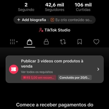 CONTA TIKTOK COM SHOP ATIVO + 42,6K DE SEGUIDORES MUITO ENGAJADA!!! (Oferta Imperdível)