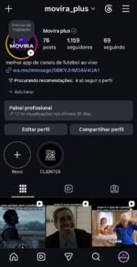 Perfil instagram com 1.159 seguidores e mais de 1 milhão de alcance