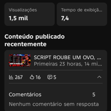 Conta YouTube não monetizada, 860 inscritos nicho games.