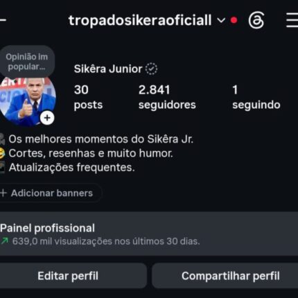 Página Instagram 2.800k seguidores - 639k visualizações nos últimos 30 dias