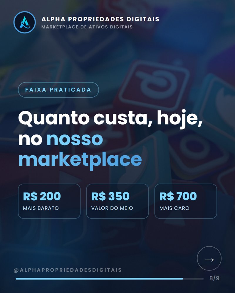 Faixa de preço de conta TikTok com 2 mil seguidores e Shop no marketplace da Alpha