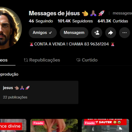 Promoção Conta Tiktok 101,400 Mil Seguidores engajado e nicho viral religião em francês