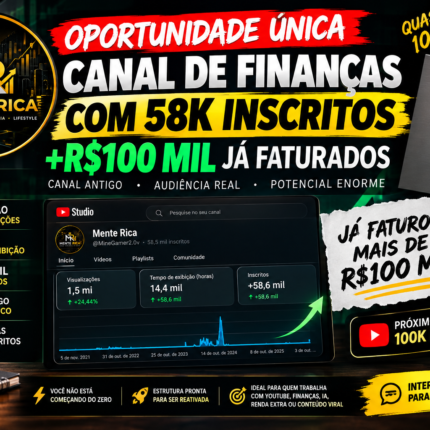 CANAL DE FINANÇAS COM 58 MIL INSCRITOS + R$100 MIL JÁ FATURADOS | QUASE 100K 🚨 ACEITO OFERTAs!