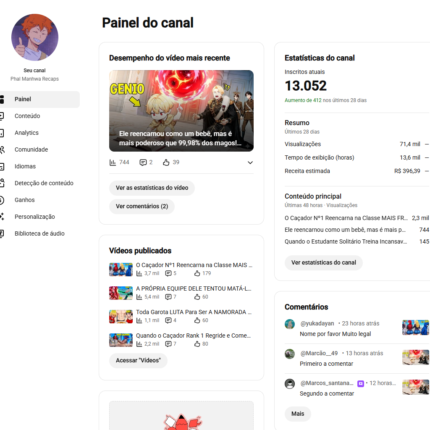 Canal Youtube de Manhwa Recap com 13.052 Inscritos MONETIZADO