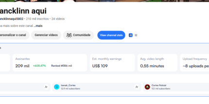 canal com 210 mil inscritos batido em 1 mes