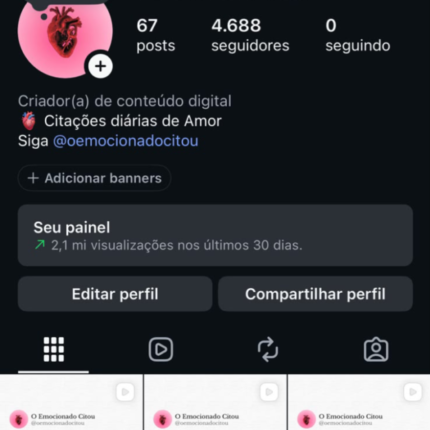🔴OPORTUNIDADE🔴 ✅ Mais de 2 milhões de Views 30D! ✅ +4 Mil Seguidores Reais! ✅ Engajamento Altíssimo!