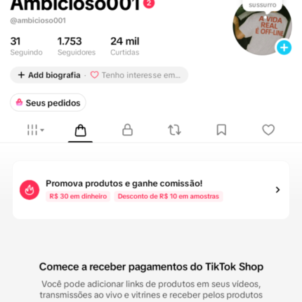 CONTA TIKTOK À VENDA | 1,5K+ SEGUIDORES | NÍVEL 16 DE PRESENTEADOR | TIKTOK SHOP ATIVADO 🔥